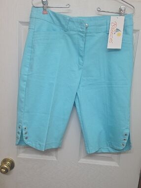 Breezies Light Aqua Bermuda Shorts with Grommet Accents